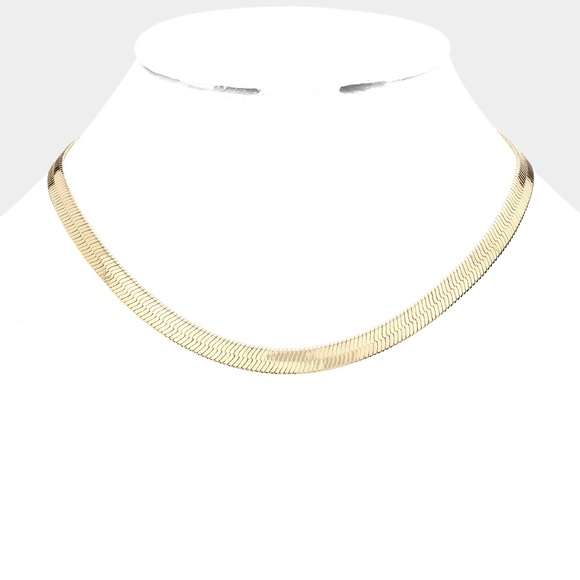 14K Gold Plated Herringbone Chain Metal Necklace - Picture 2 of 6